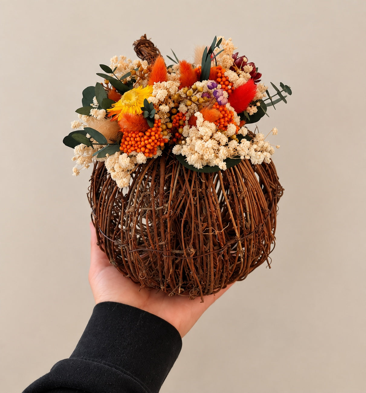 Rattan Pumpkin with dried flowers | Autumn, Halloween Decor
