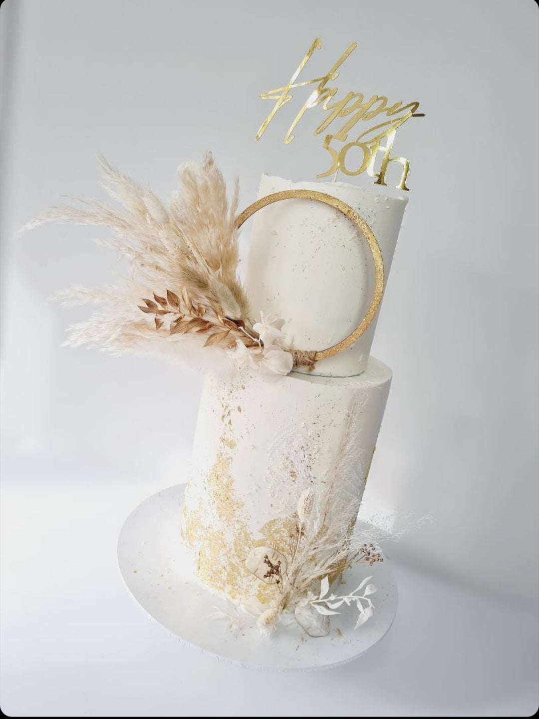 Nude Pampas Grass Cake Topper wreath hoop