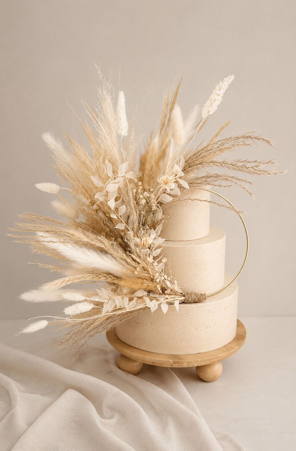 Neutral Boho Pampas cake topper wreath