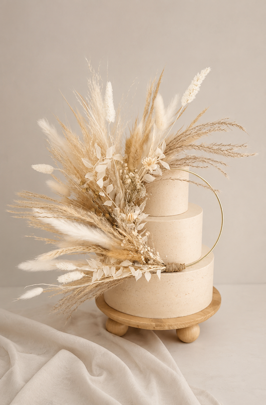 Neutral Boho Pampas cake topper wreath