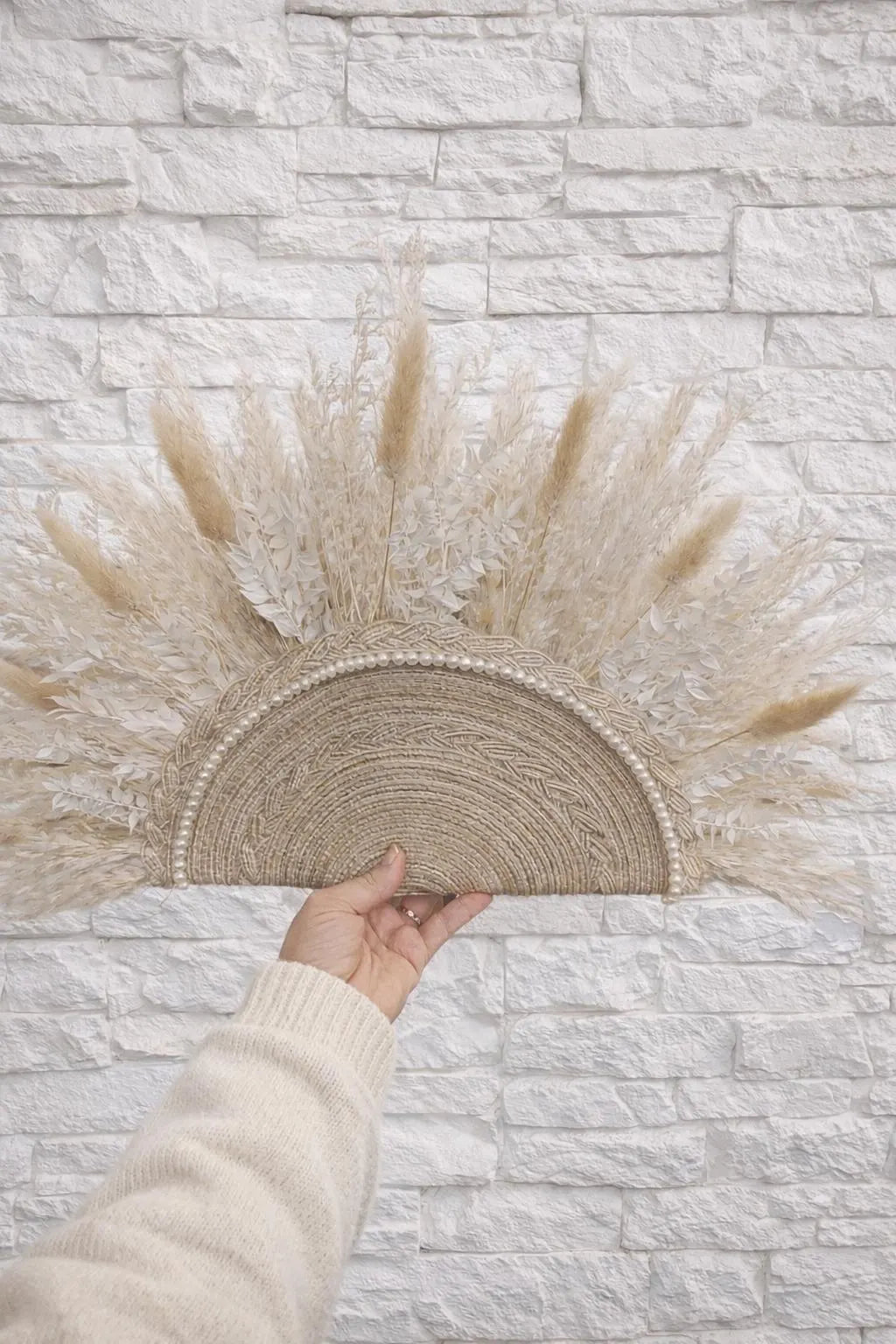 Neutral Bridal Floral Pampas Fan Clutch Bouquet