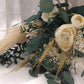 Bridal bouquet with preserved foliage and dried flowers is perfect for a minimalistic wedding theme. A beautiful mix of preserved eucalyptus, dried pampas grass, preserved gypsophila, dried wheat and artificial peonies.