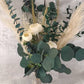 Bridal bouquet with preserved foliage and dried flowers is perfect for a minimalistic wedding theme. A beautiful mix of preserved eucalyptus, dried pampas grass, preserved gypsophila, dried wheat and artificial peonies.