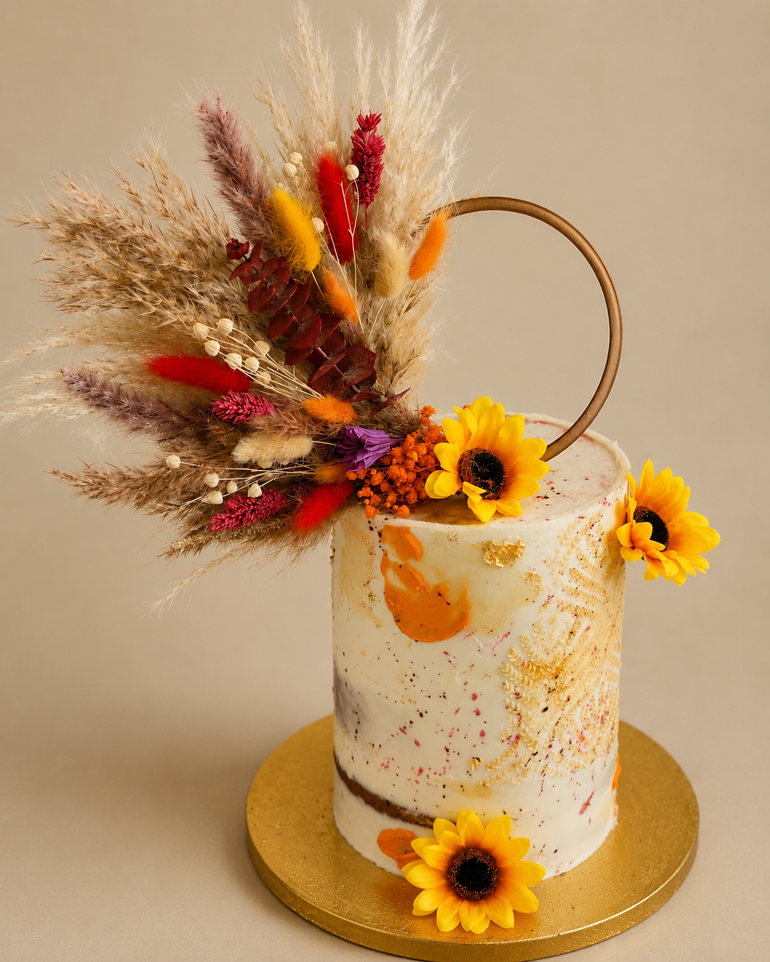 Pumpkin Pampas cake topper wreath