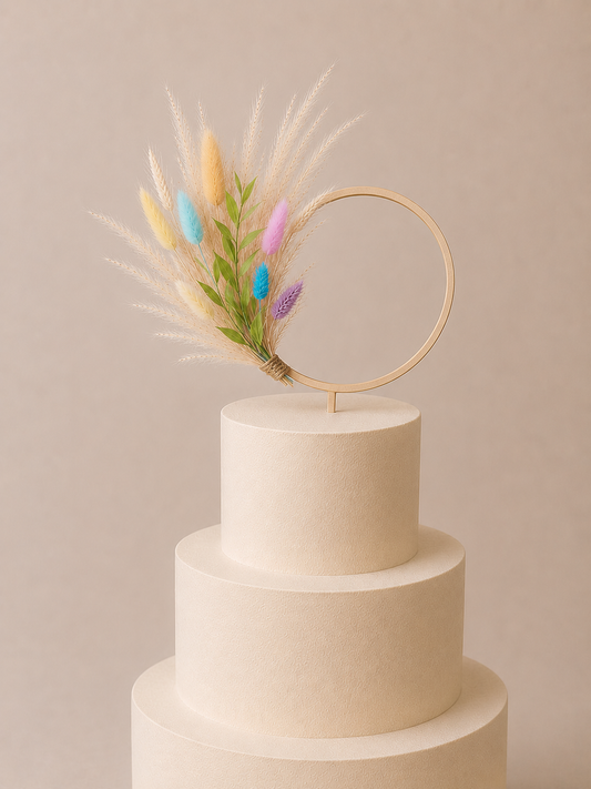 Pastel 5.5 inch Pampas Grass Cake Topper wreath hoop
