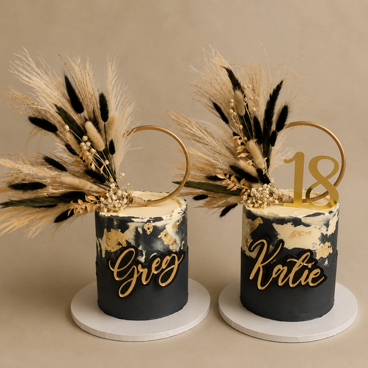 Gold & Black Pampas cake topper wreath