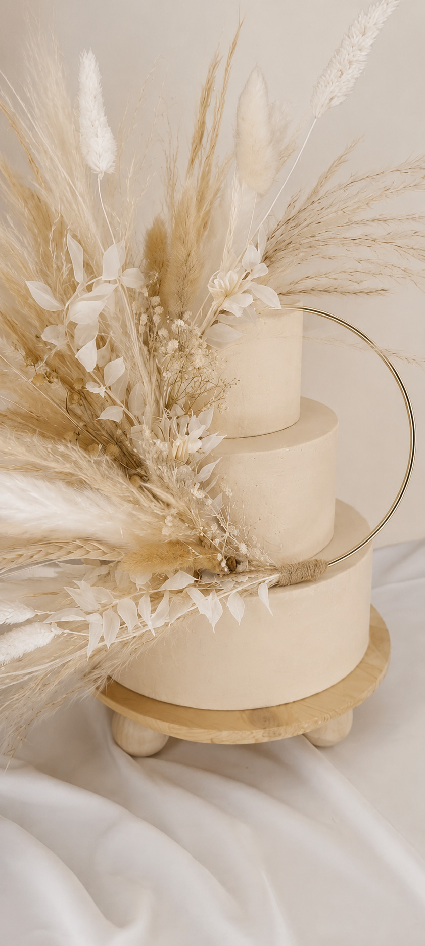 Neutral Boho Pampas cake topper wreath