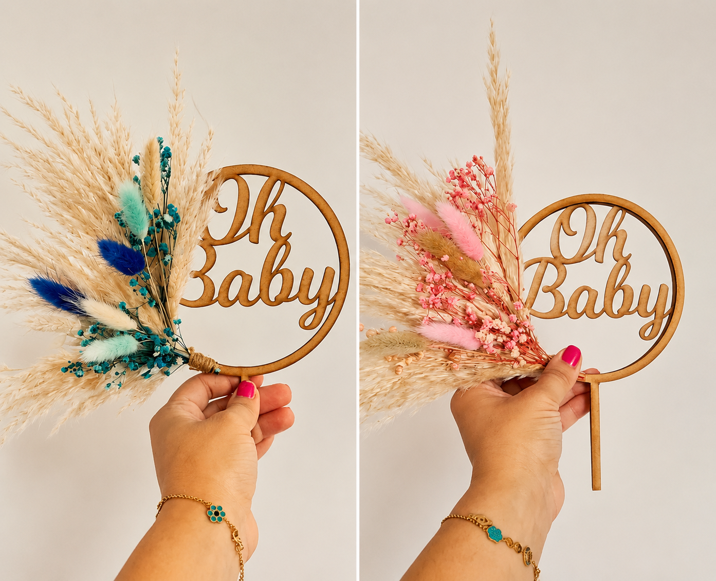 Oh Baby Pampas grass cake topper wreath hoop