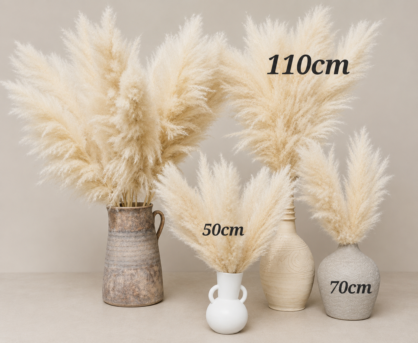 XL Fluffy Pampas Grass 110cm | Light Beige Pampas | Dried Flowers Pampas Arrangement