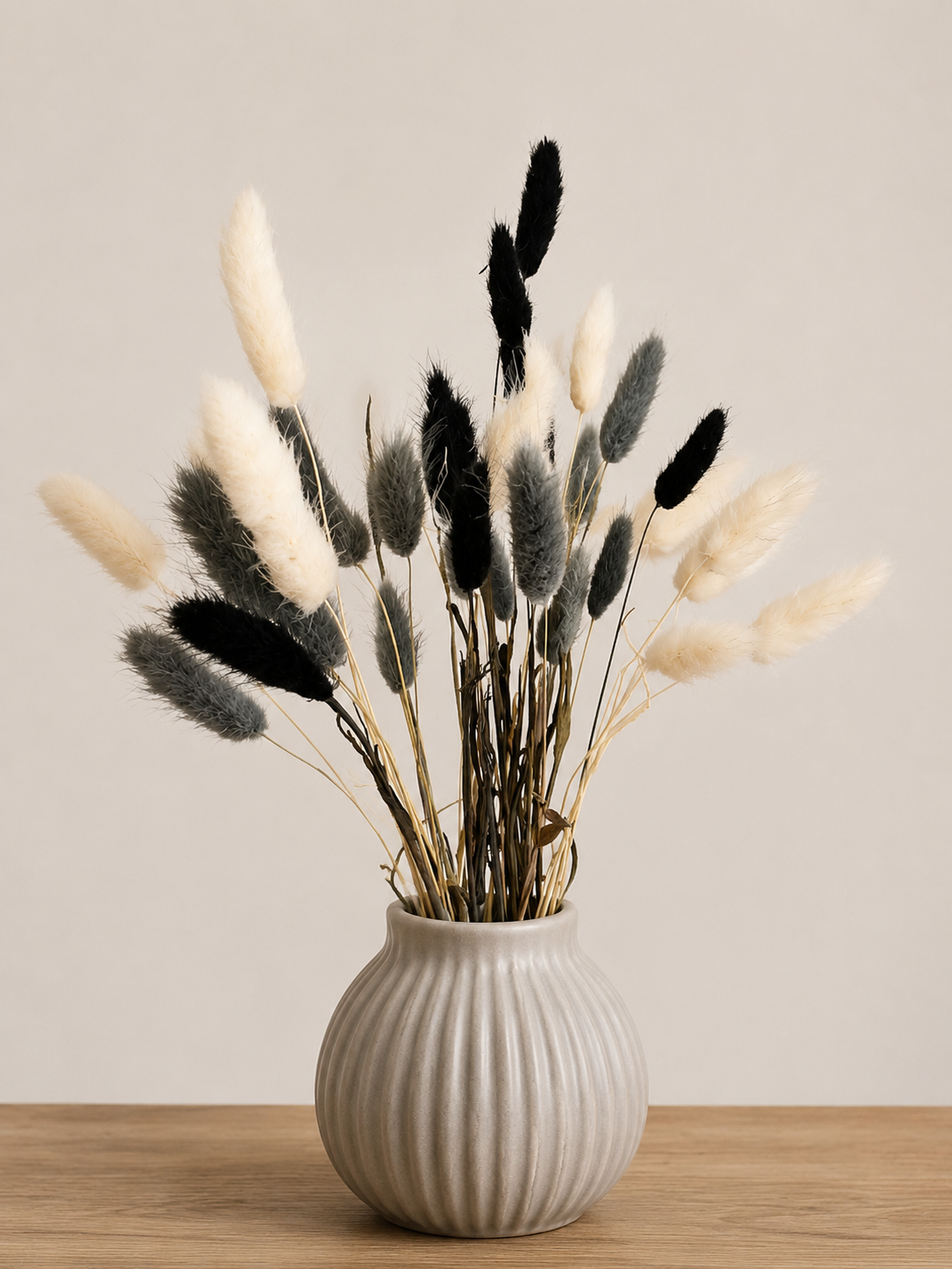 30 Mixed Bunnytails, Black, Grey & White