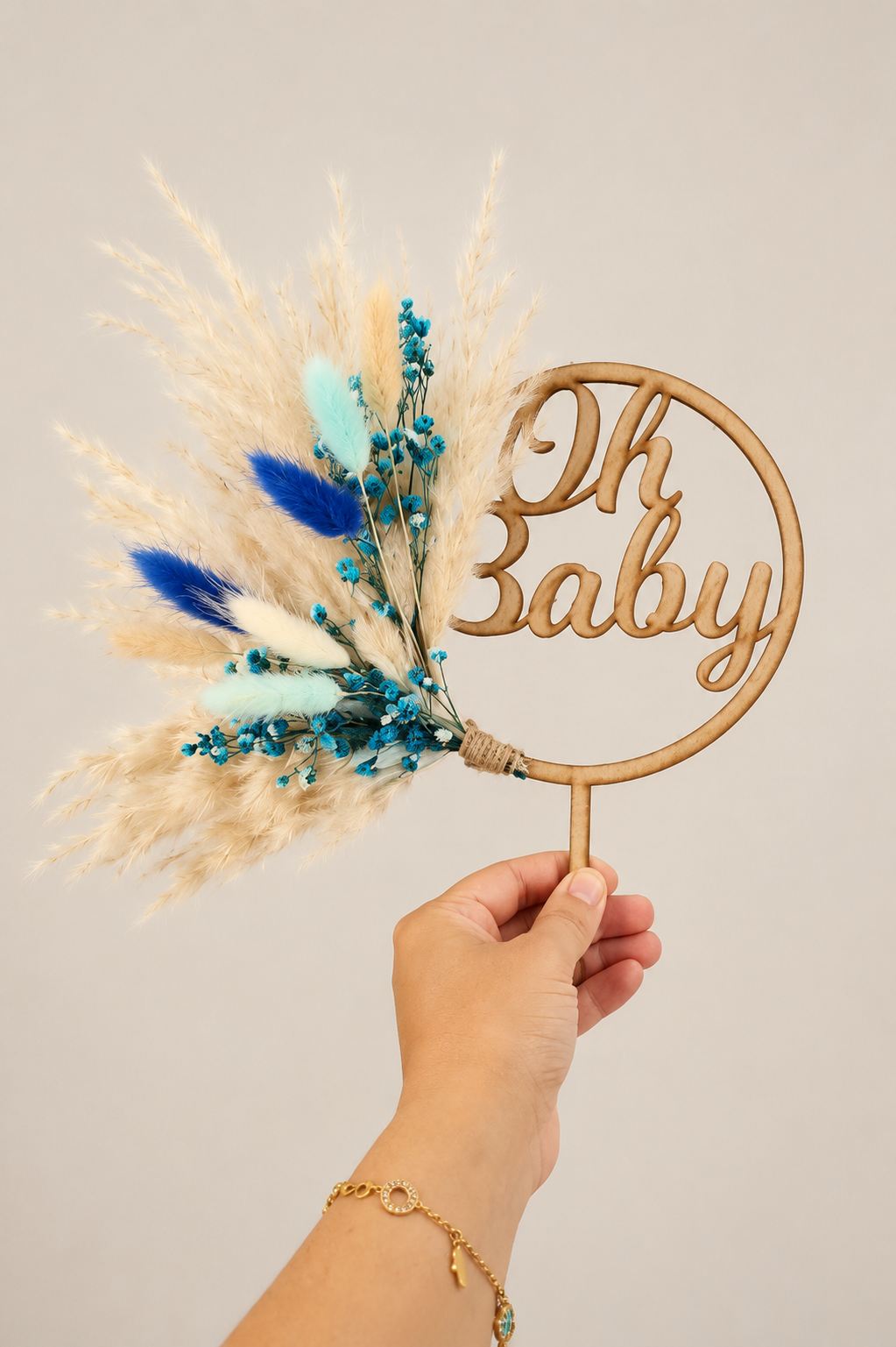 Oh Baby Pampas grass cake topper wreath hoop