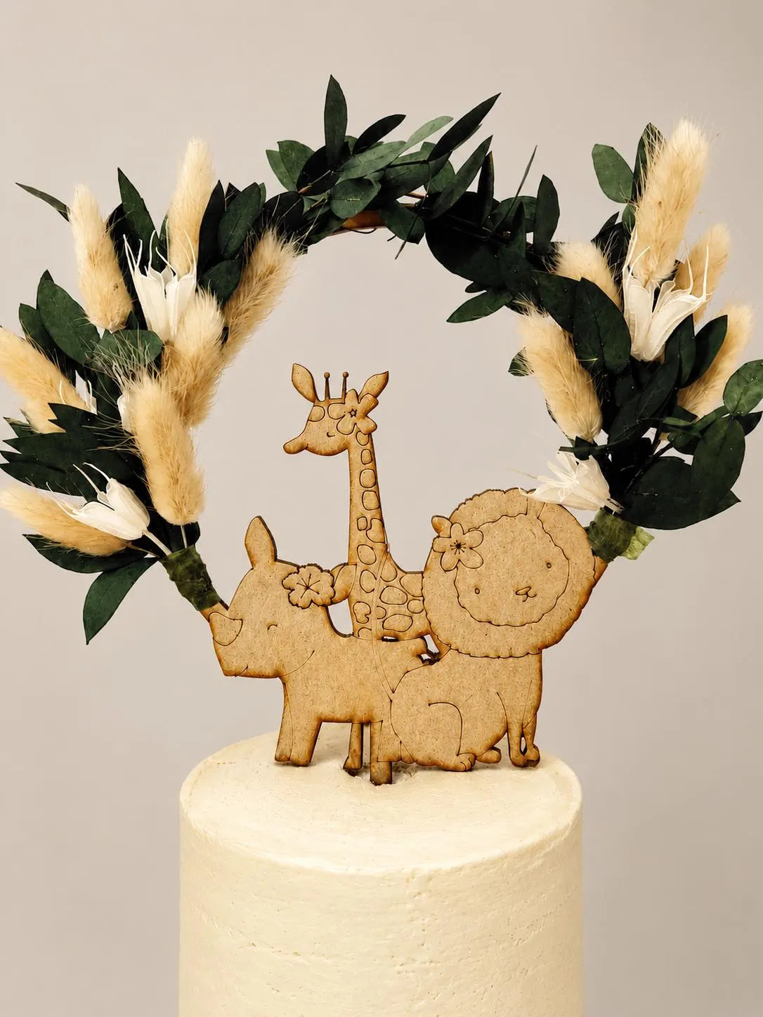 Safari Themed Cake Topper,  Eucalyptus & Pampas Grass, 5'5 inches