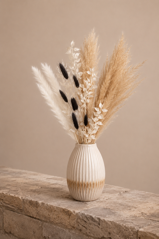 White, Cream & Black Bunnytail Pampas Grass Bouquet