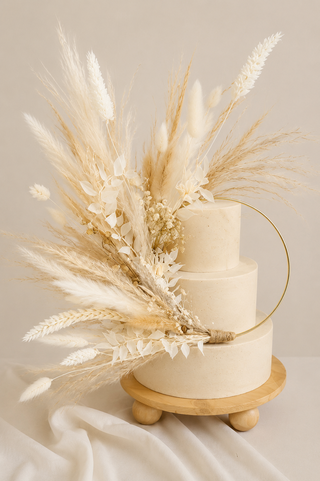 Neutral Boho Pampas cake topper wreath