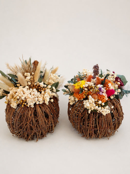 Rattan Pumpkin with dried flowers | Autumn, Halloween Decor
