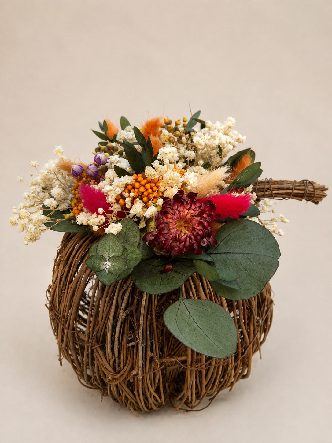 Rattan Pumpkin with dried flowers | Autumn, Halloween Decor